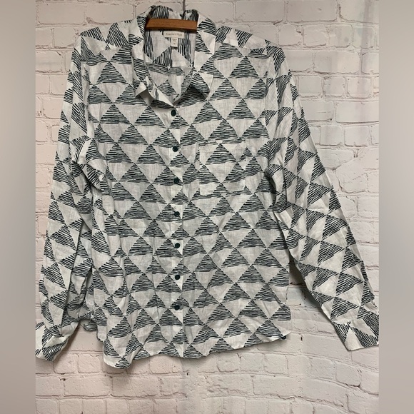 Garnet Hill Tops - NWOT Garnet Hill Linen Geometric Pattern Top Size 12
